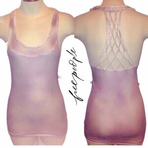$68 FREE PEOPLE Boho Style Macrame Back Racerback Tank Top Purple Dream